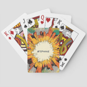 Bold Orange Pop Art Blast Black Speed Lines Playing Cards