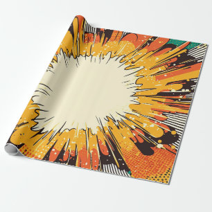 Bold Orange Pop Art Blast Black Speed Lines Wrapping Paper