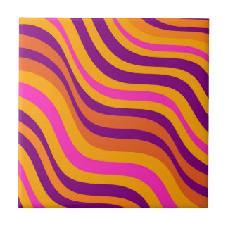 Bold Orange Purple Pink Wavy Stripes Pattern Ceramic Tile