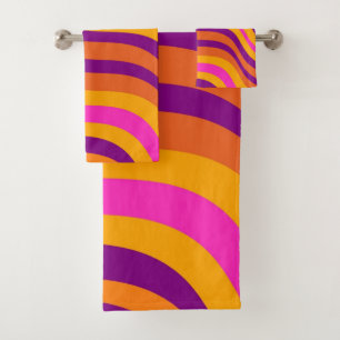 Bold Orange Purple Wavy Stripe Pattern Modern Bath Towel Set