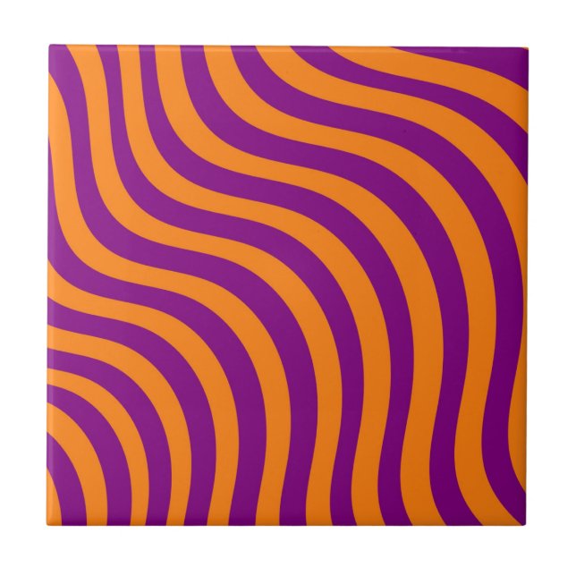 Bold Orange Purple Zebra Stripe Modern Spring  Ceramic Tile (Front)