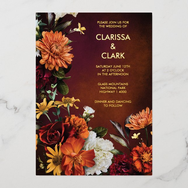 Bold Orange Rust Fall Floral Modern Wedding  (Front)