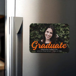 Bold Orange Script Photo Graduation Announcement Magnet