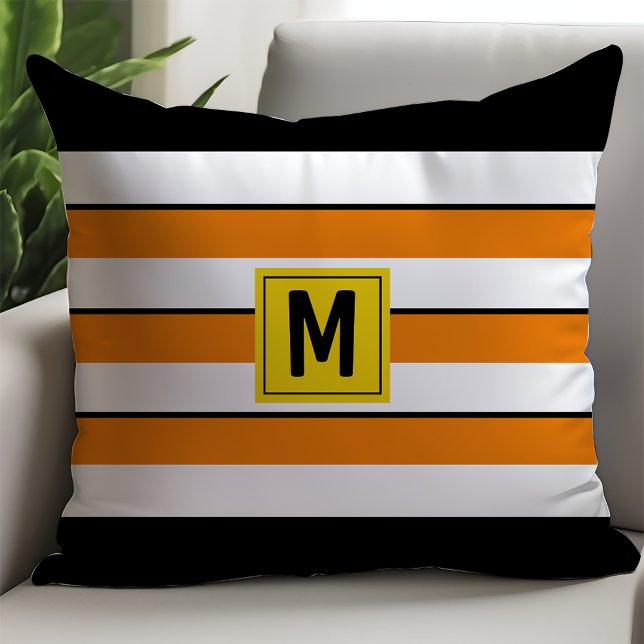 Bold Orange Stripes Monogram Cushion (Creator Uploaded)