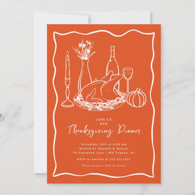 Bold Orange Thanksgiving Invitation (Front)