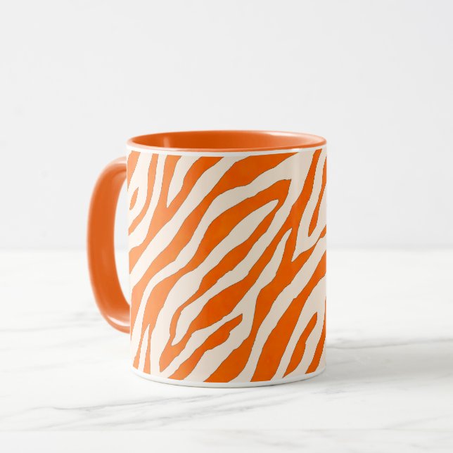 Bold Orange Tiger Stripe Pattern Mug (Front Left)