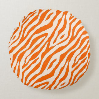 Bold Orange Tiger Stripe Pattern Round Cushion