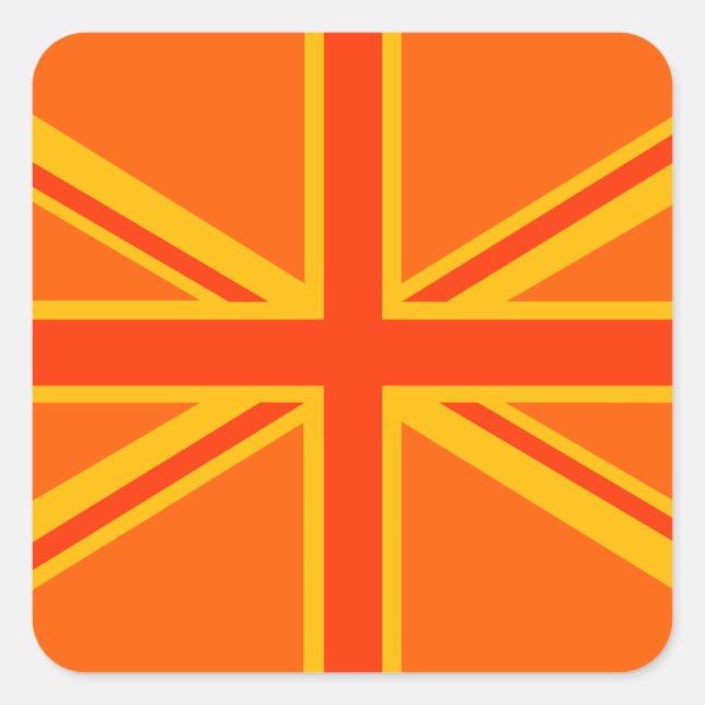 Bold Orange Union Jack British Flag Swag Square Sticker (Front)