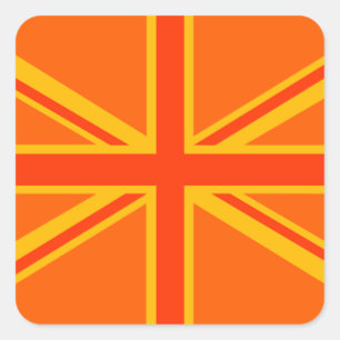 Bold Orange Union Jack British Flag Swag Square Sticker
