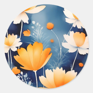Bold Orange Watercolor Floral Classic Round Sticker