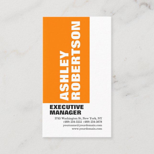 Bold Orange White Modern Professional Minimalist Business Card (Front)