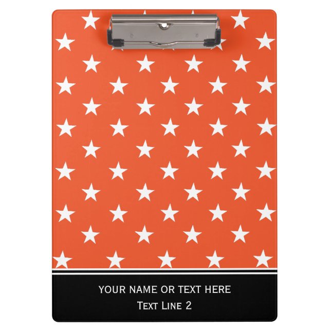 Bold Orange & White Star Pattern with Custom Text Clipboard (Front)