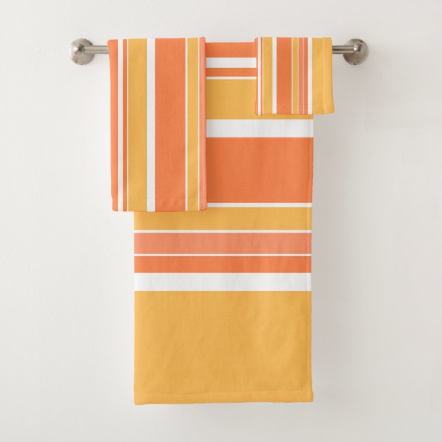 Bold Orange Yellow Stripes Bath Towel Set (Insitu)