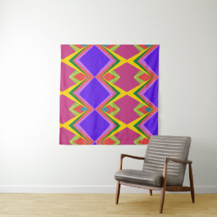 Bold Orchid & Gold Abstract Retro Geometric Art Tapestry