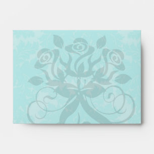 bold ornate aqua aquamarine blue damask pattern envelope