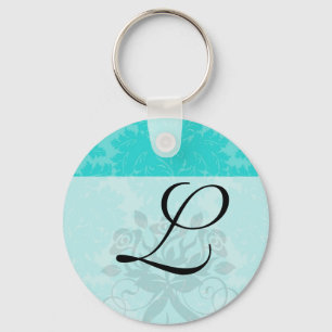 bold ornate aqua aquamarine blue damask pattern key ring