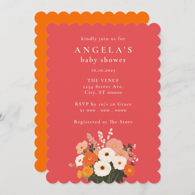 Bold Painted Floral Bouquet Baby Shower Invitation (Front/Back)