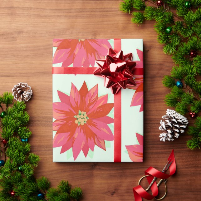Bold, painted poinsettia Christmas/holiday design Wrapping Paper (Holiday Gift)