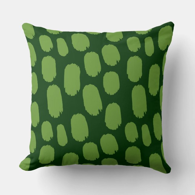 Bold Painted Spots - Avocado Green on Dark Green Cushion (Front)