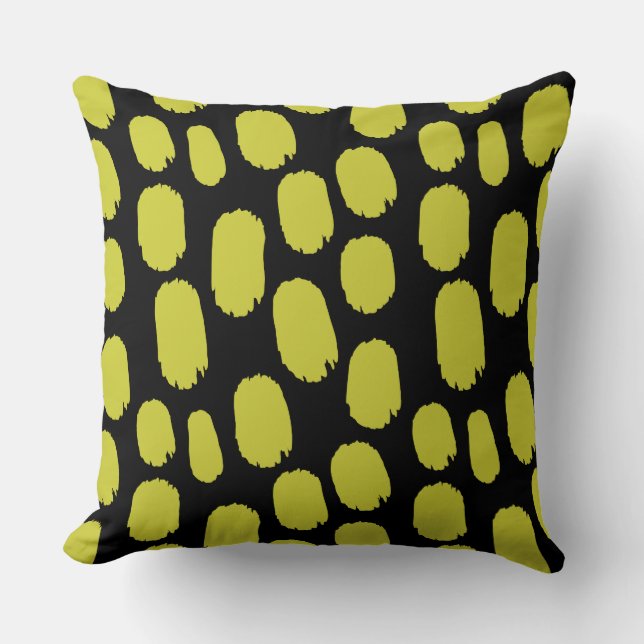 Bold Painted Spots - Banana on Black Cushion (Front)