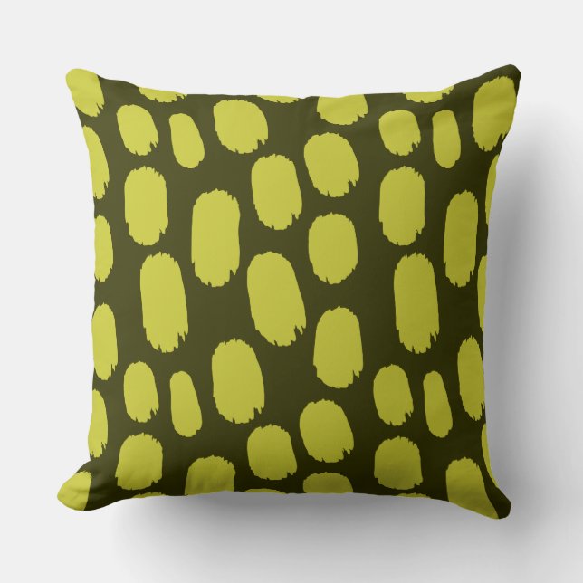 Bold Painted Spots - Banana on Dark Olive Cushion (Front)