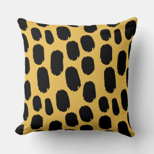 Bold Painted Spots - Black on Amber efc050 Cushion