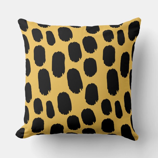Bold Painted Spots - Black on Amber efc050 Cushion (Front)