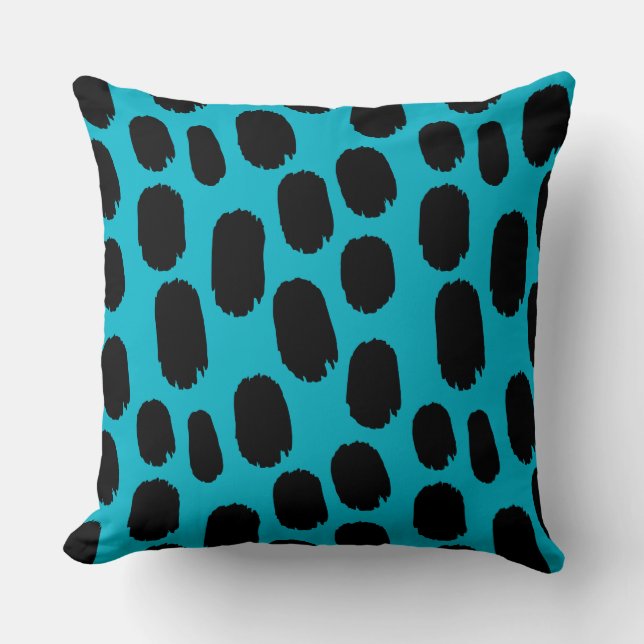 Bold Painted Spots - Black on Aqua Blue 00b2ca Cushion (Front)