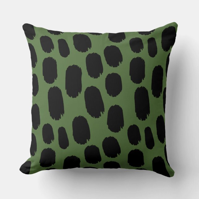 Bold Painted Spots - Black on Green 4e6e38 Cushion (Front)