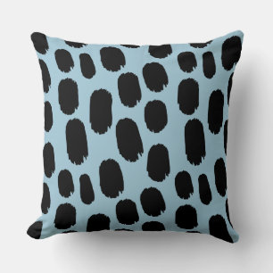 Bold Painted Spots - Black on Light Blue 9dc6d8 Cushion