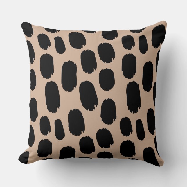 Bold Painted Spots - Black on Light Brown d2b29a Cushion (Front)