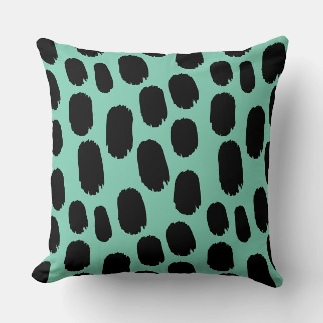Bold Painted Spots - Black on Light Green 7dcfb6 Cushion (Front)