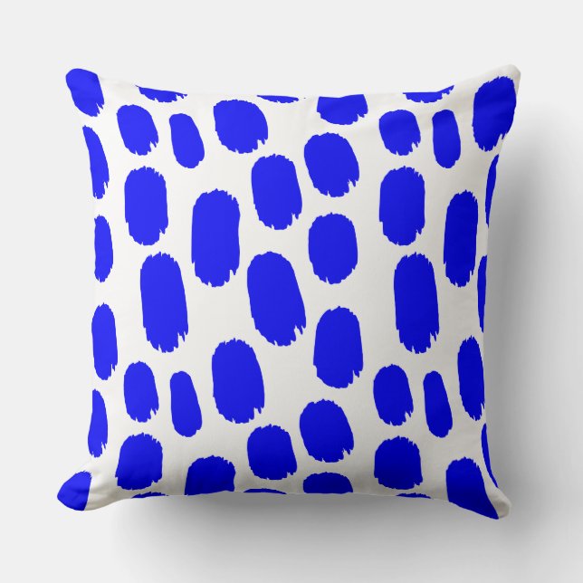 Bold Painted Spots - Blue on White Cushion (Front)