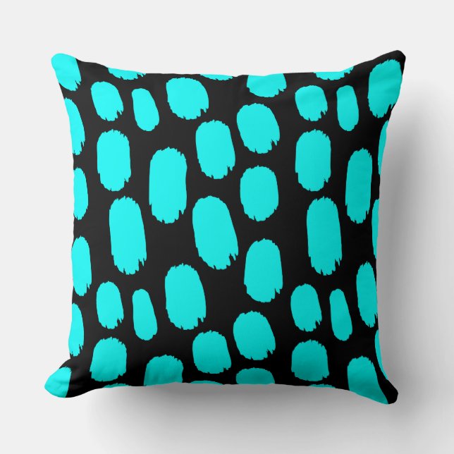 Bold Painted Spots - Cyan on Black Cushion (Front)