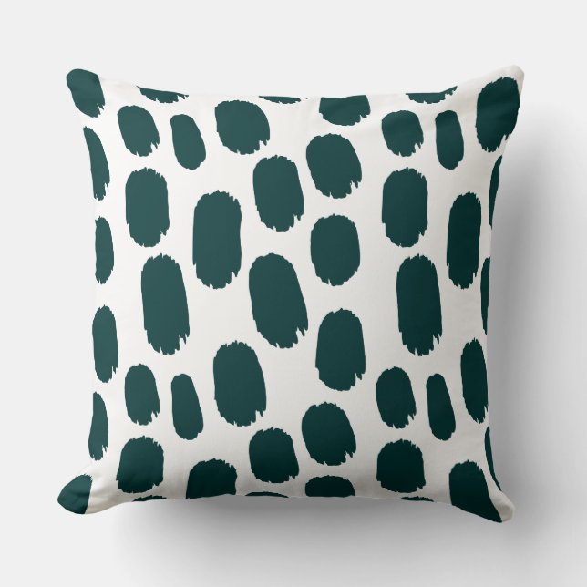 Bold Painted Spots - Dark Green on White Cushion (Front)