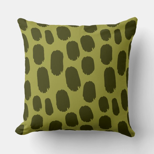 Bold Painted Spots - Dark Olive on Olive Cushion (Front)