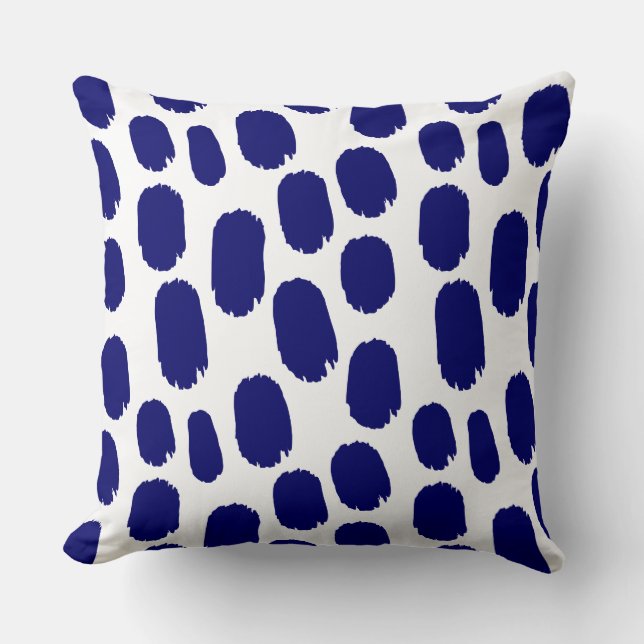 Bold Painted Spots - Deep Navy on White Cushion (Front)