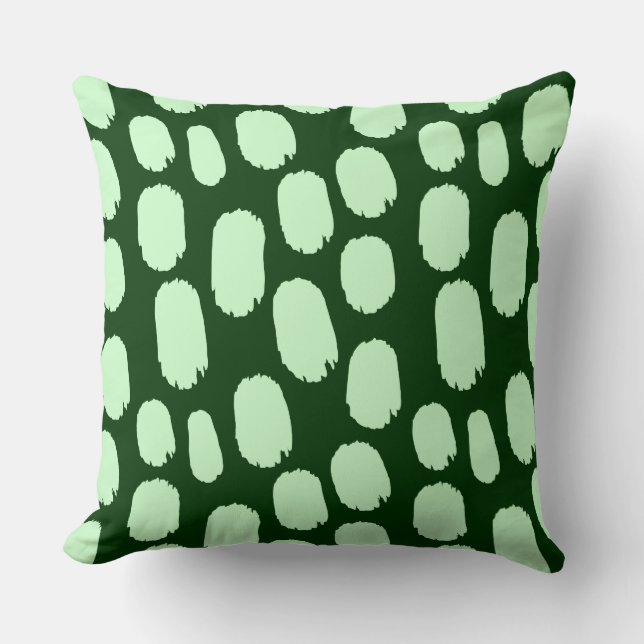 Bold Painted Spots - Ghost Green on Dark Green Cushion (Front)