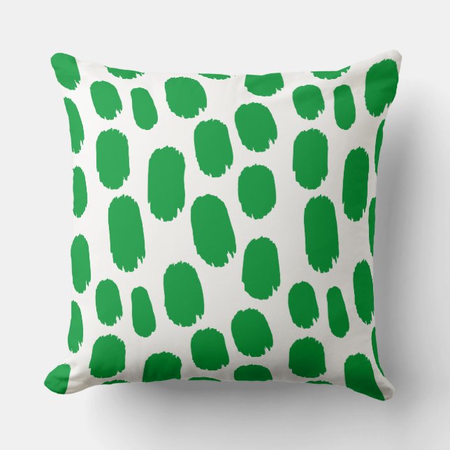 Bold Painted Spots - Grass Green on White Cushion (Front)