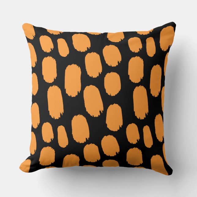 Bold Painted Spots - Light Orange on Black Cushion (Front)