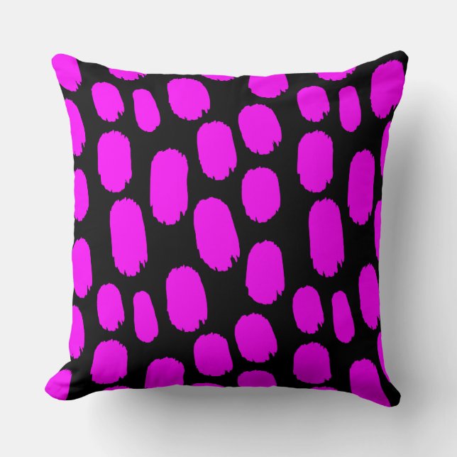 Bold Painted Spots - Magenta on Black Cushion (Front)