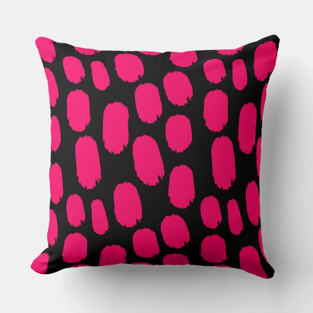 Bold Painted Spots - Neon Red on Black Cushion (Front)