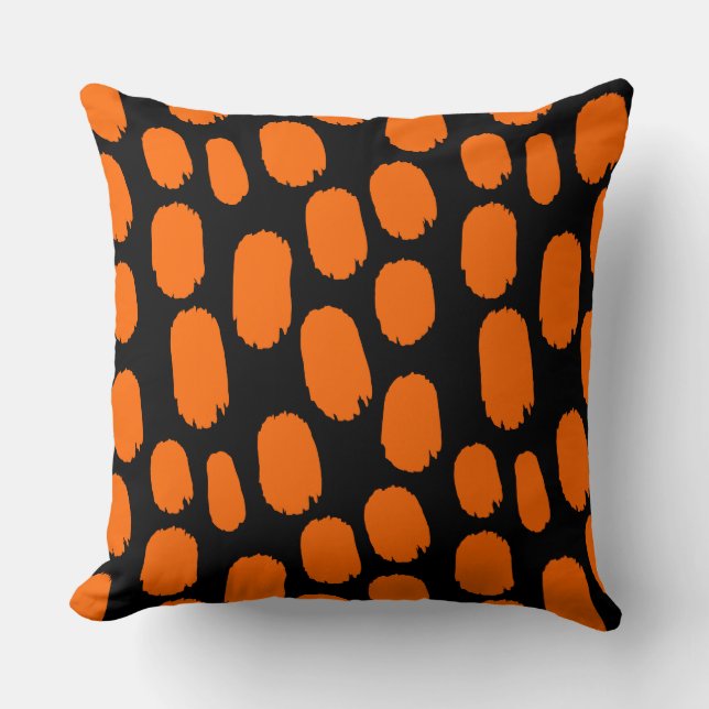 Bold Painted Spots - Orange on Black Cushion (Front)