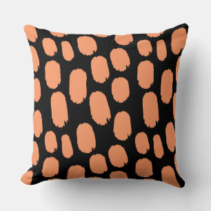 Bold Painted Spots - Peach on Black Cushion