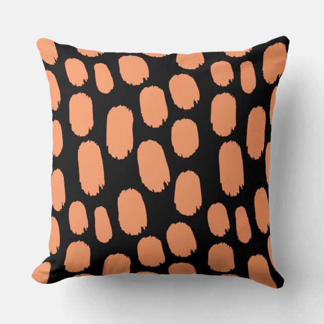 Bold Painted Spots - Peach on Black Cushion (Front)