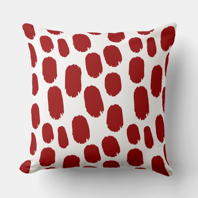 Bold Painted Spots - Ruby Red on White Cushion (Front)