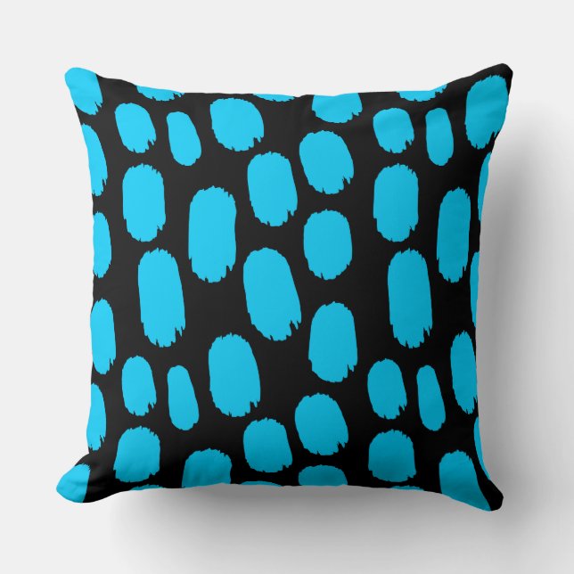 Bold Painted Spots - Sky Blue on Black Cushion (Front)