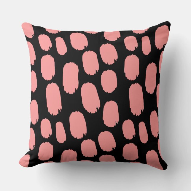 Bold Painted Spots - Soft Pink on Black Cushion (Front)