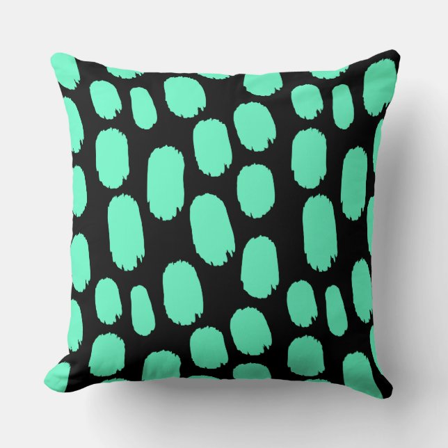Bold Painted Spots - Turquoise on Black Cushion (Front)
