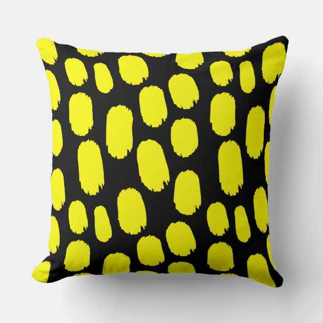 Bold Painted Spots - Yellow on Black Cushion (Front)